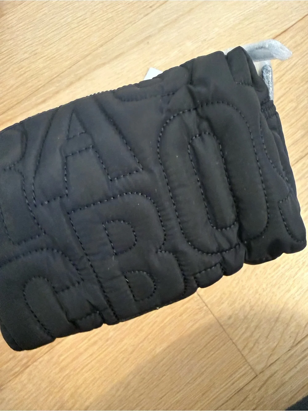 Authentic Marc Jacobs Black Quilted Logo Cosmetic Case Pouch with Plaque